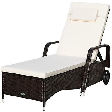 Cushioned Outdoor Wicker Chaise Lounge Chair W/ Wheel Adjustable Backrest